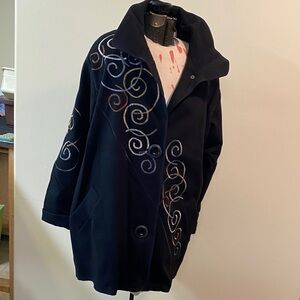 Mary Lou Ozbolt Storer Stylish Black Embroidered Women's Coat